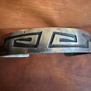 Sterling Silver Overlay Navajo Cuff Bracelet Signed "Sterling T"